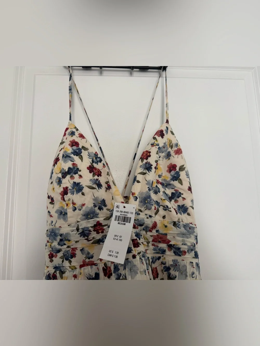 NWT Abercrombie & Fitch Bra-Free Tie-Back Flowy V-Neck Maxi Dress